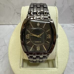 Allude Diamond Men's Watch Quartz FMD Japan Black Gold Tone Tonneau Barrel EUC